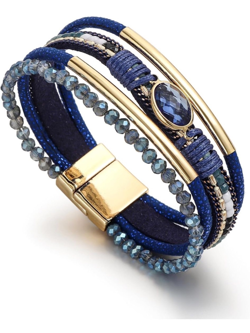 Anthropologie Navy and Gold Multi-Strand Crystal Bracelet